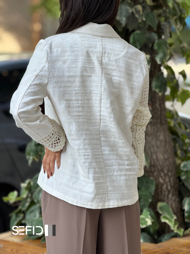 کت یقه انگلیسی زنانه لینن با خرجکار قلاب دوزی